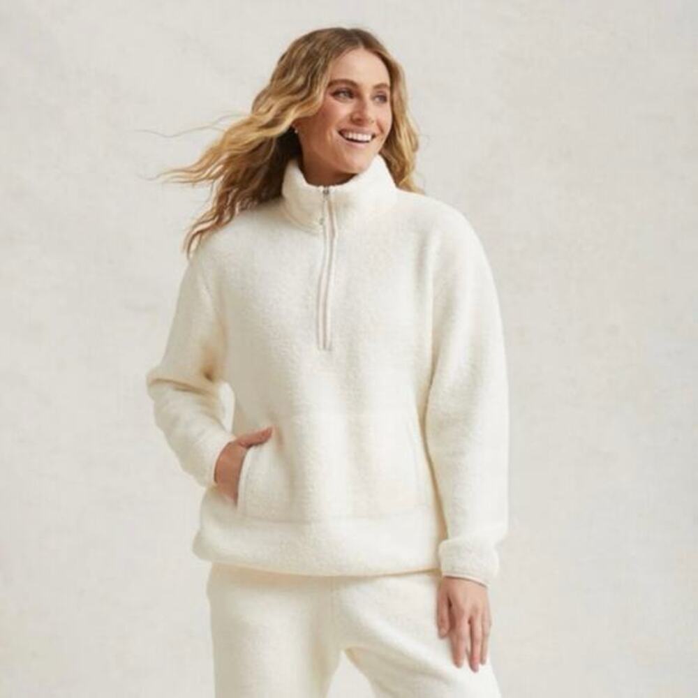 Kashwere Unisex 3XL Cozy Solid Kash Comfort Half‎ Zip Pullover Sweater in Crème